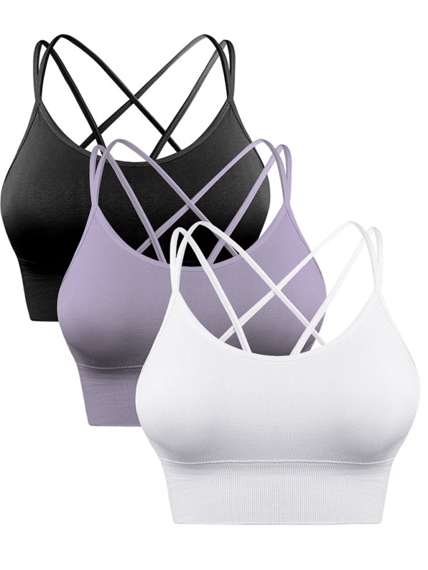 IvyShape | 3 Pack Women's Sport Bra Padded Crisscross Yoga Bra Seamless Medium Impact Fitness Activewear