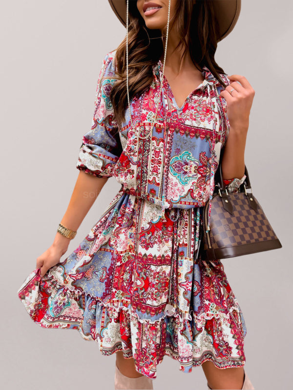 Ivyshape | Women's Colorful Boho Style Dress Mini