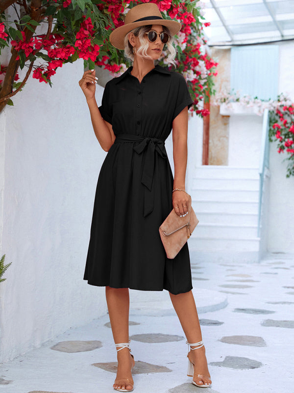 Ivyshape | Women's Timeless Buttoned Mid Dress Plain