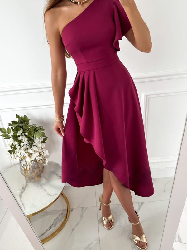 Ivyshape | Women's One Shoulder Cocktail Dress Elegant