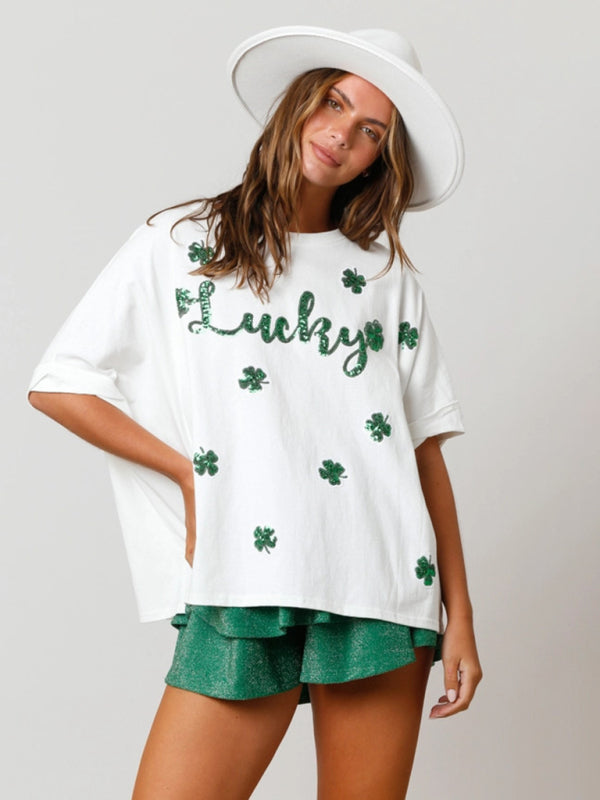 Ivyshape | Women's Lucky Printed Oversized Shirt White