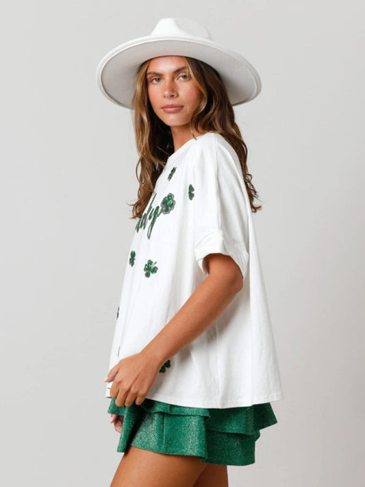 Ivyshape | Women's Lucky Printed Oversized Shirt White