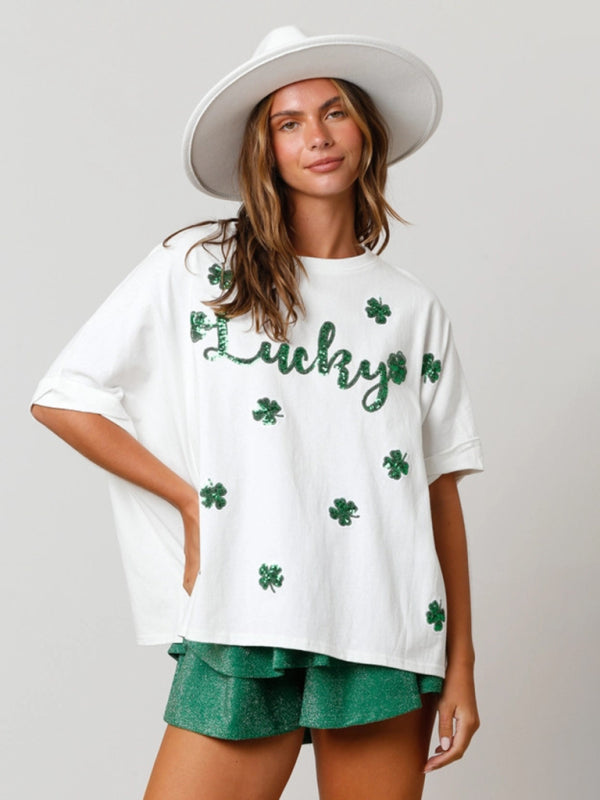 Ivyshape | Women's Lucky Printed Oversized Shirt White