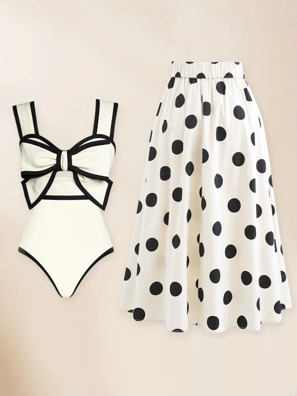 Ivyshape | Women's Polka Swimsuit Set Bow Style