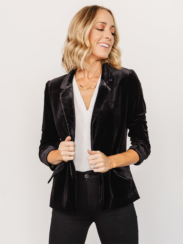 Ivyshape | Velvet Women's Blazer with Chapel and Pockets