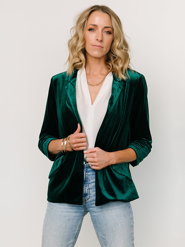 Ivyshape | Velvet Women's Blazer with Chapel and Pockets