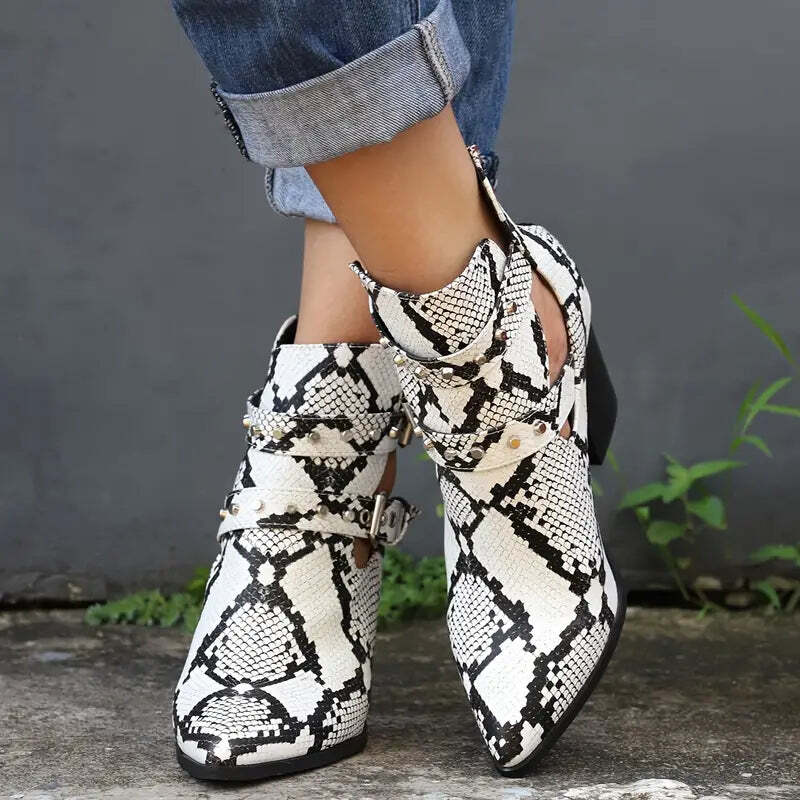 Ivyshape | Women's Stylish Ankle Boots White