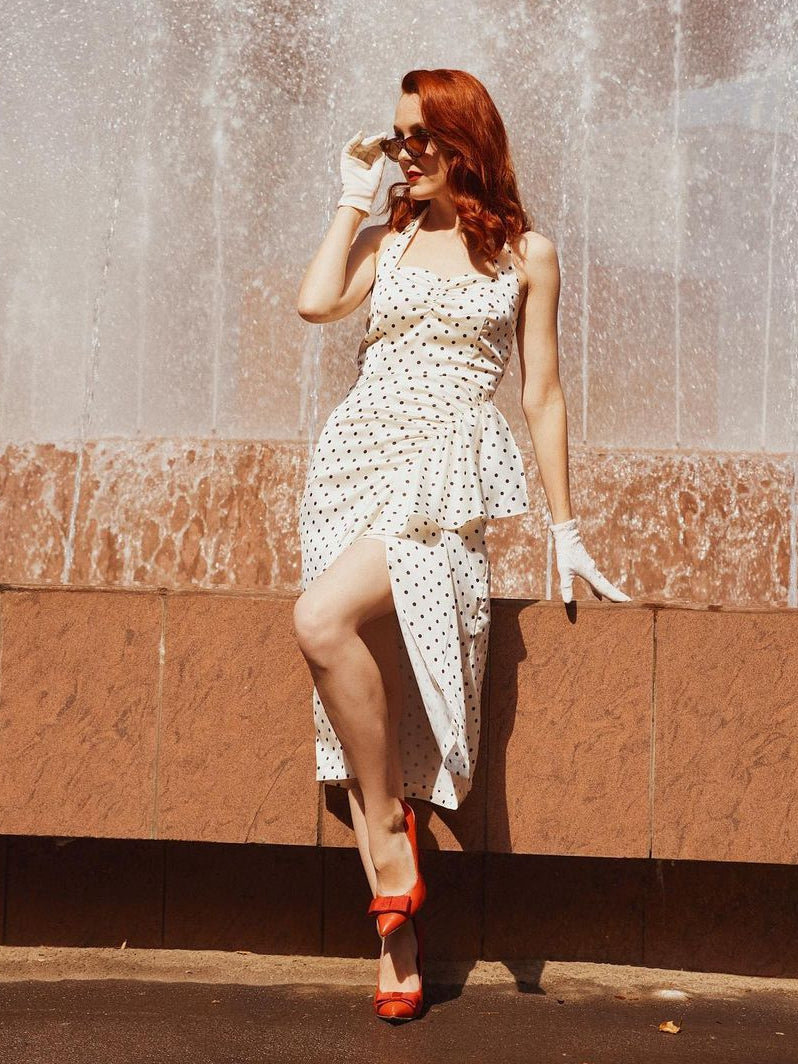 Ivory  Polka Dot Halter Pencil Dress