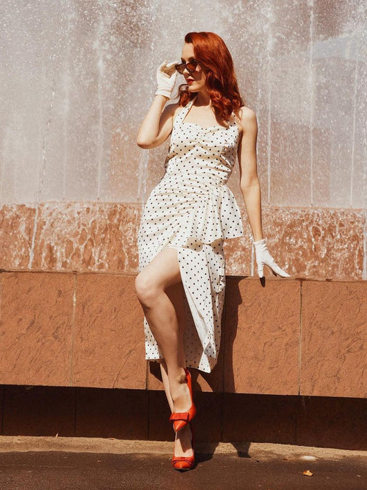 Ivory  Polka Dot Halter Pencil Dress