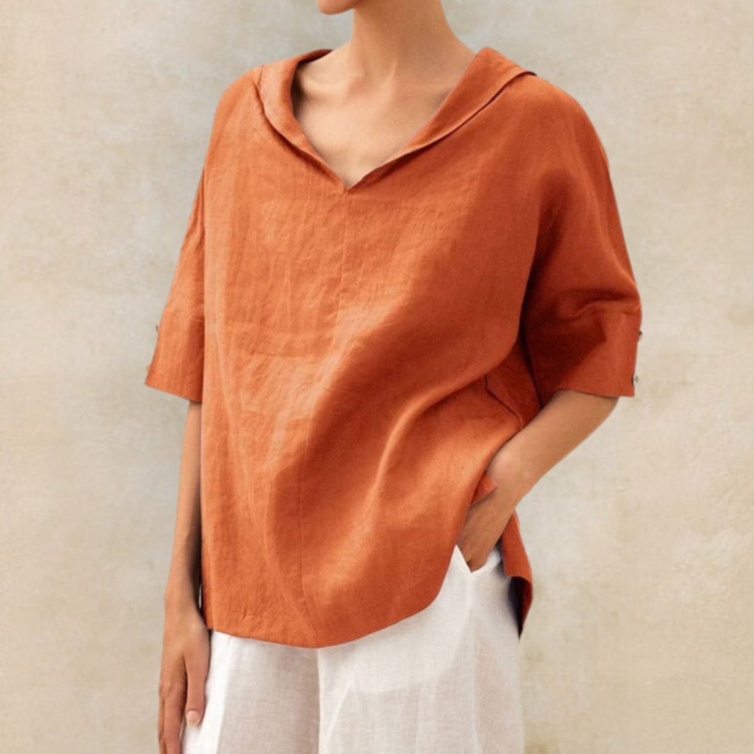 Ivyshape | Women's Casual Linen V-Neck Shirt