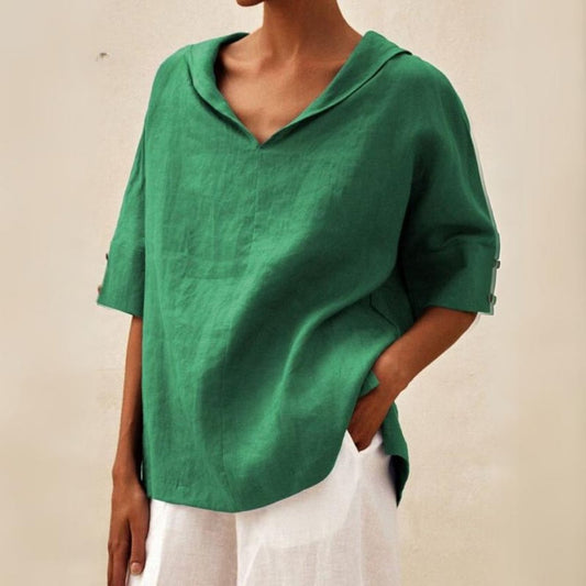 Ivyshape | Women's Casual Linen V-Neck Shirt