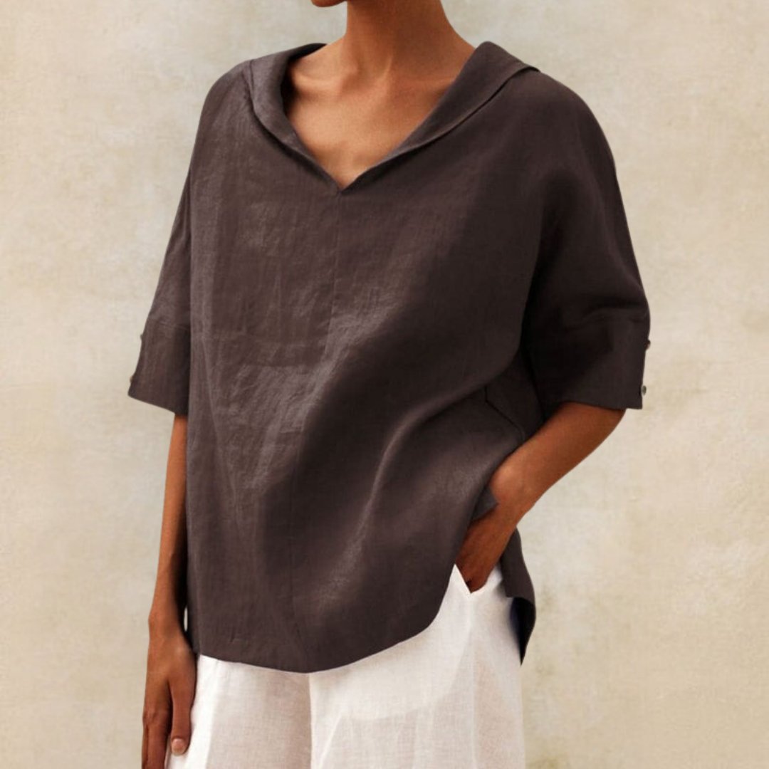 Ivyshape | Women's Casual Linen V-Neck Shirt