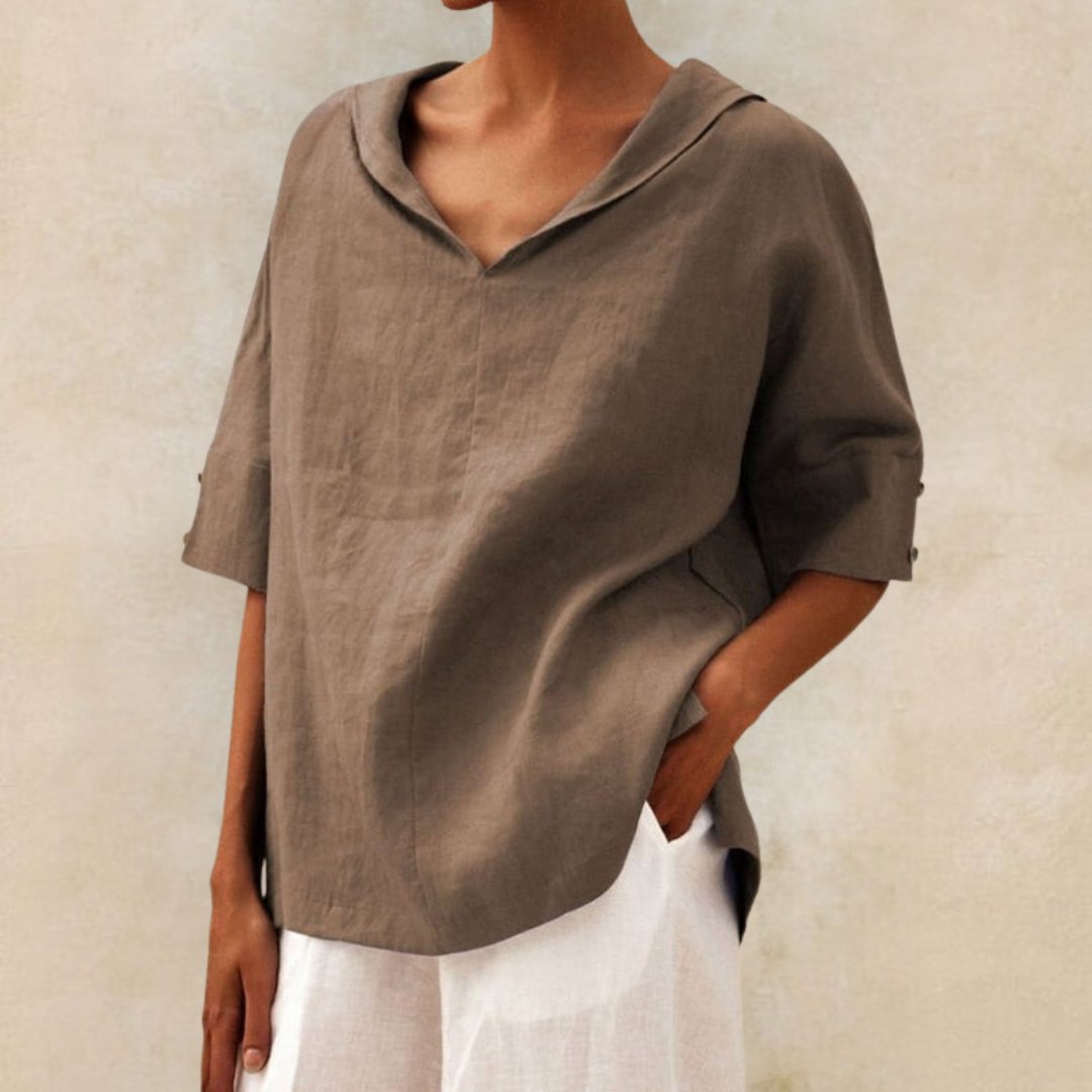 Ivyshape | Women's Casual Linen V-Neck Shirt