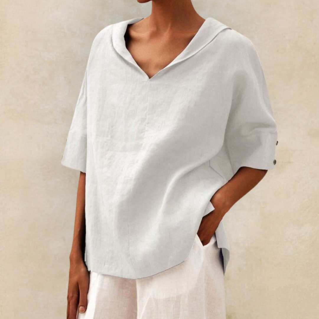 Ivyshape | Women's Casual Linen V-Neck Shirt