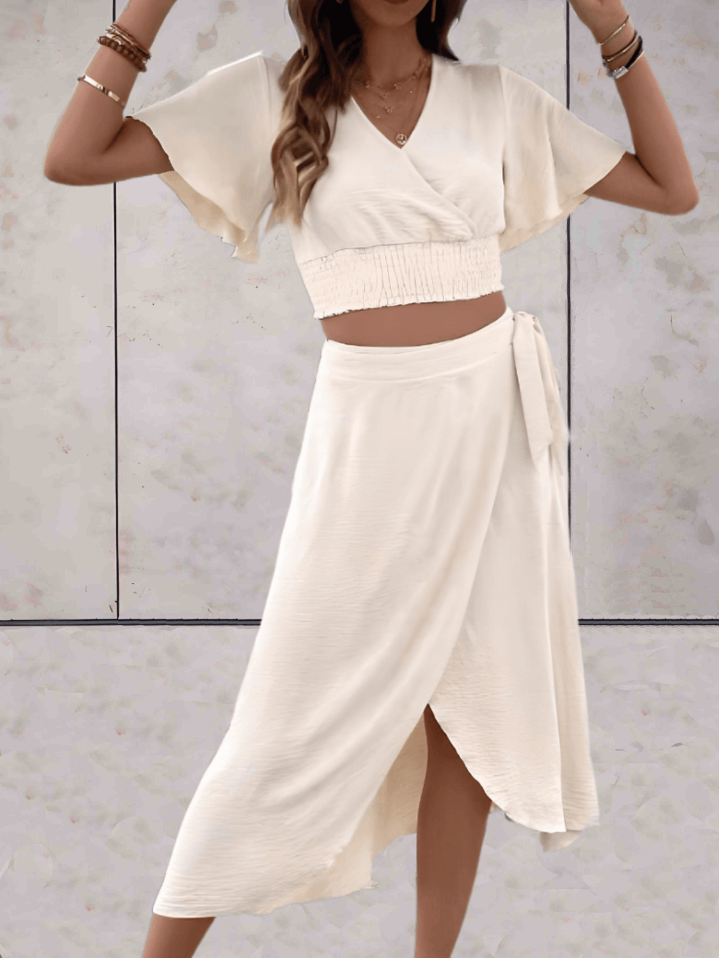 Ivyshape | with Wrap Top and Long Skirt with Side Slit