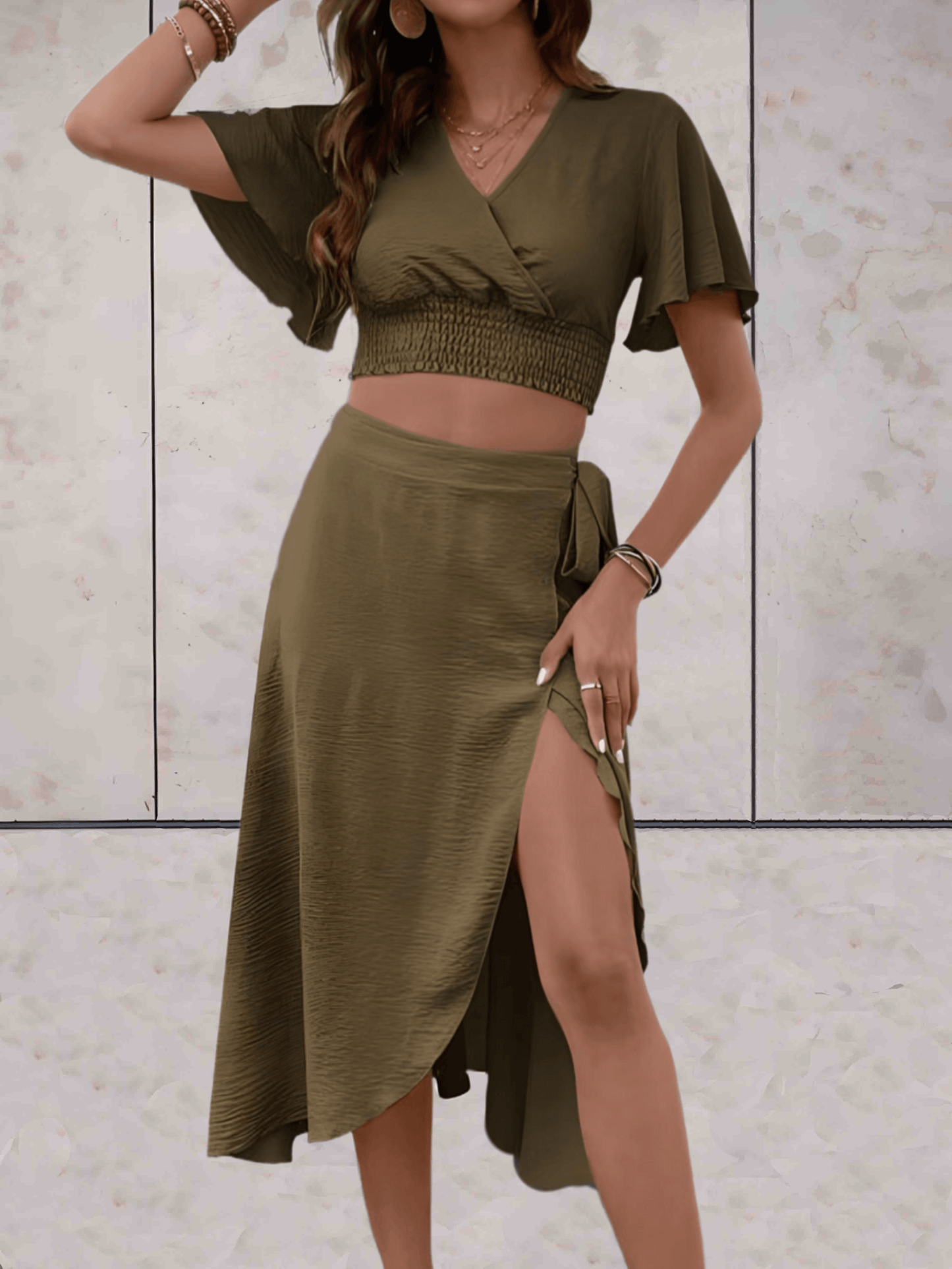 Ivyshape | with Wrap Top and Long Skirt with Side Slit