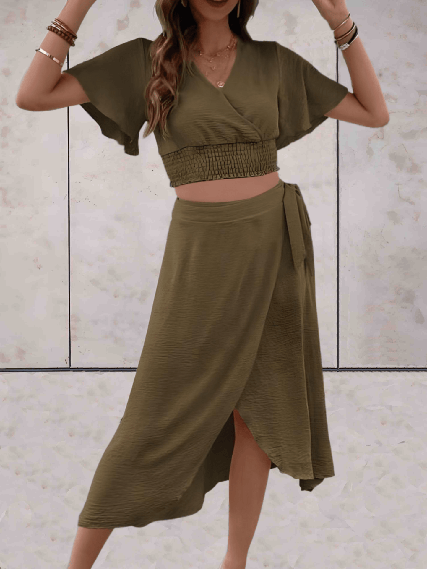 Ivyshape | with Wrap Top and Long Skirt with Side Slit