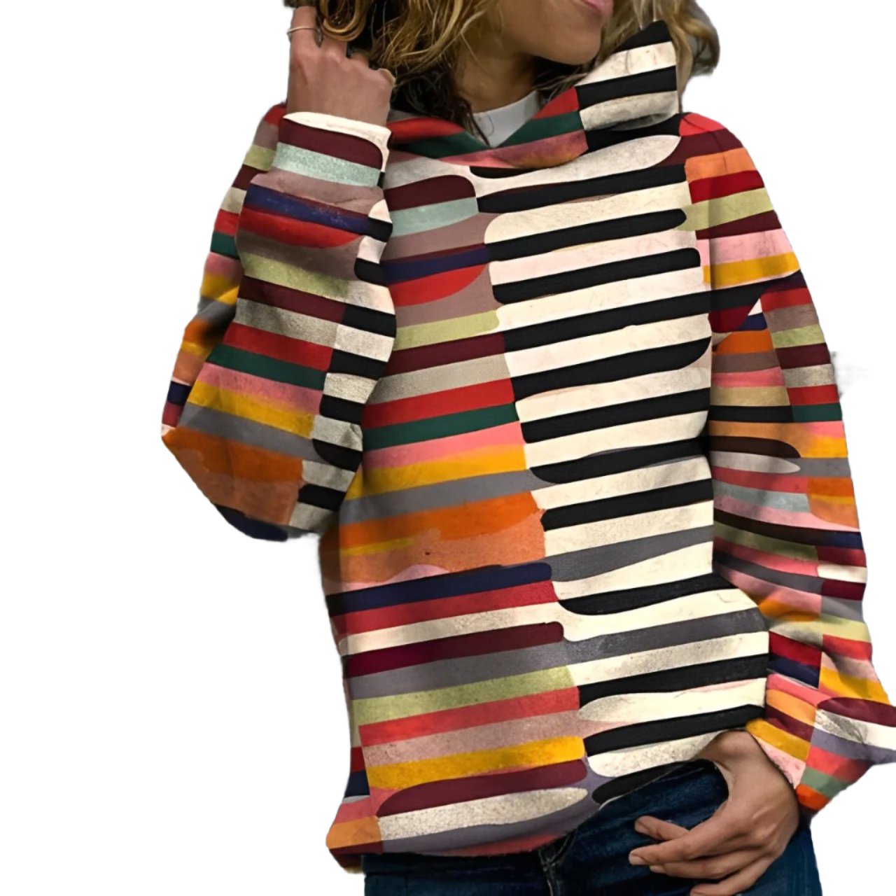 Ivyshape | Multicolored Patterned Hoodie