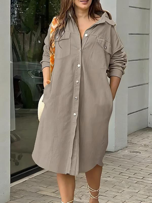 Fashion Button-down Collar Long-sleeved Shirt Dress