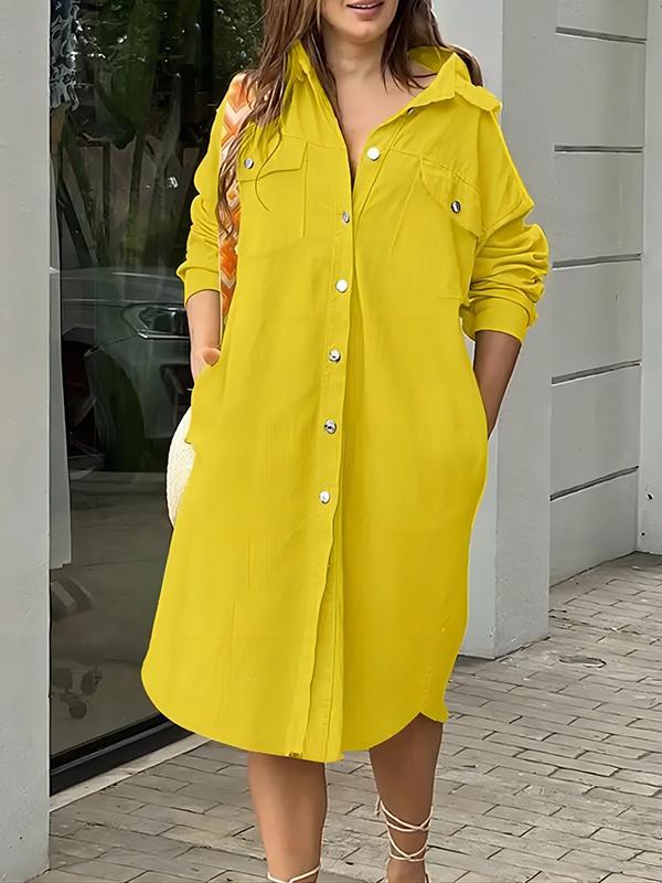 Fashion Button-down Collar Long-sleeved Shirt Dress