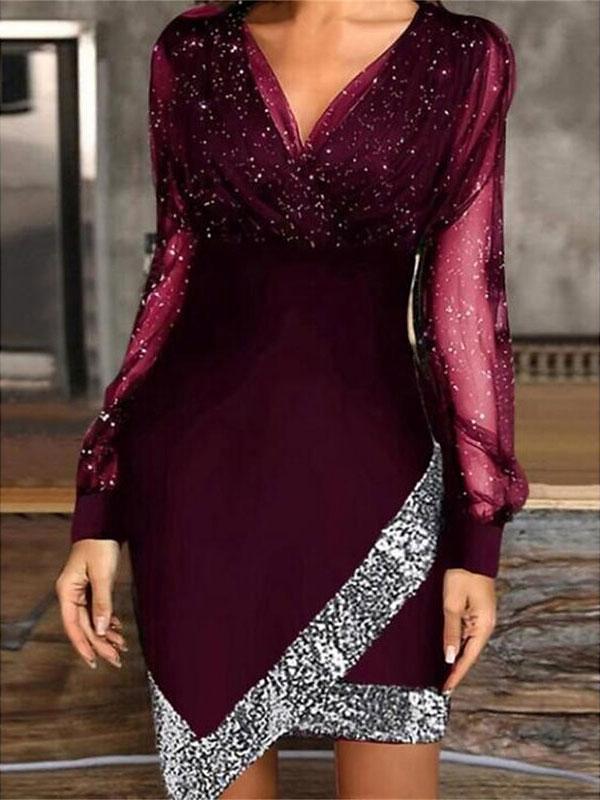 Black Dress Sequin Dress Party Dress Mini Dress Long Sleeve Sequins