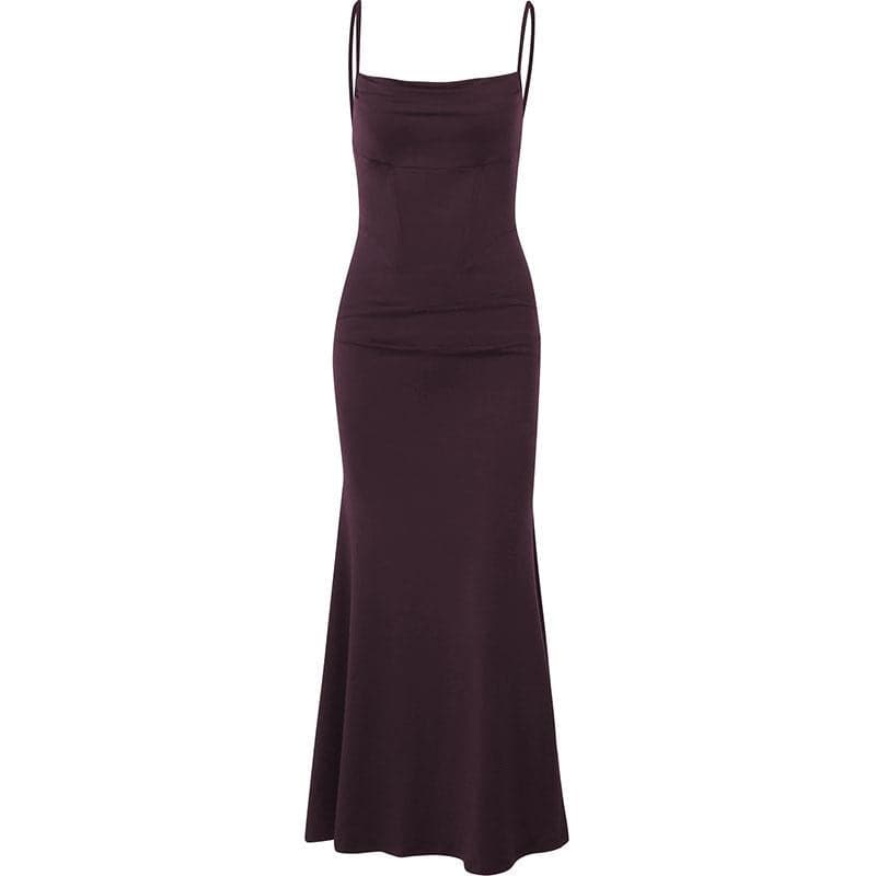 Solid cowl neck backless cami dress