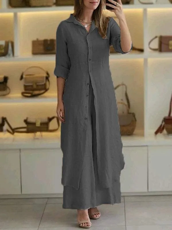 Ivyshape | Women's Stylish Long Top And Pants Set Linen