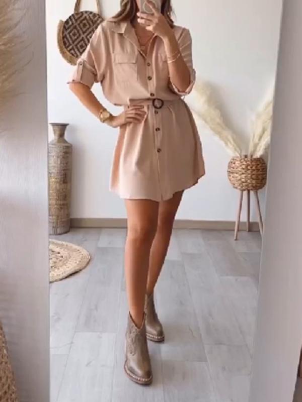 Casual Single Breasted Shirt Short Dress