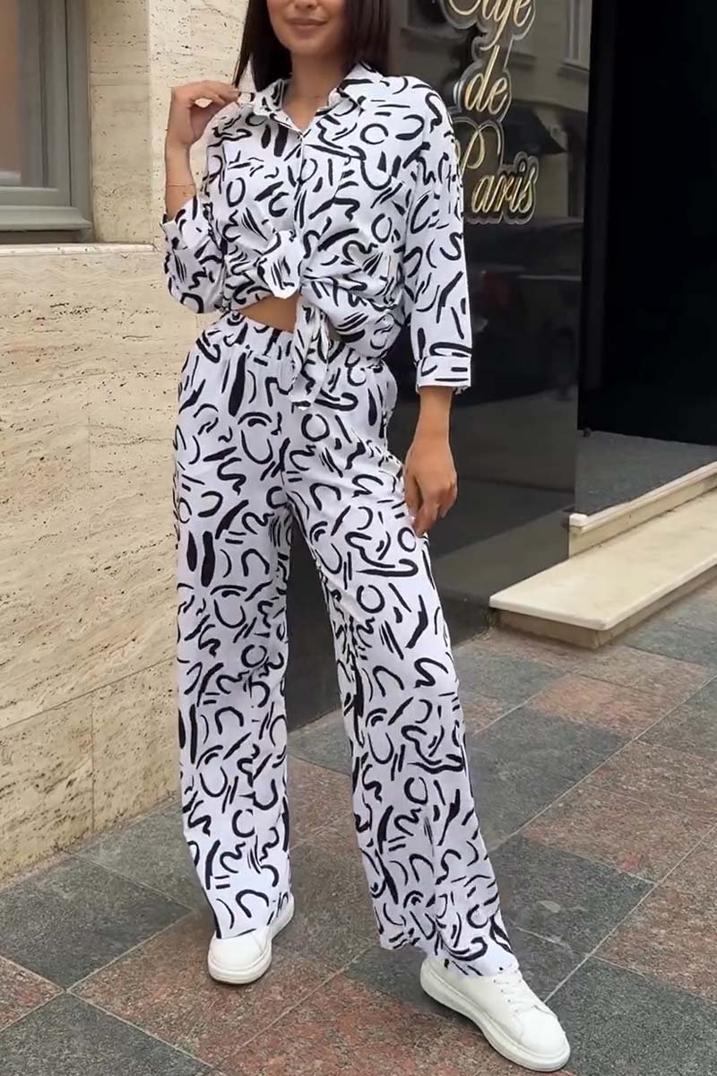 Women's casual printed shirt and trousers two-piece set