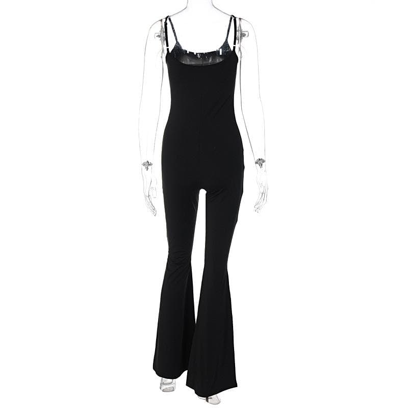 U neck solid backless cami jumpsuit