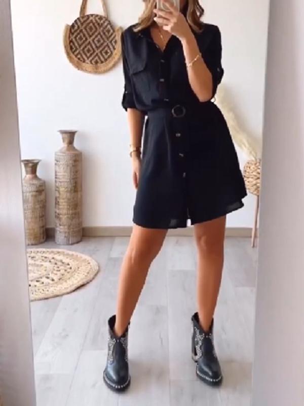 Casual Single Breasted Shirt Short Dress