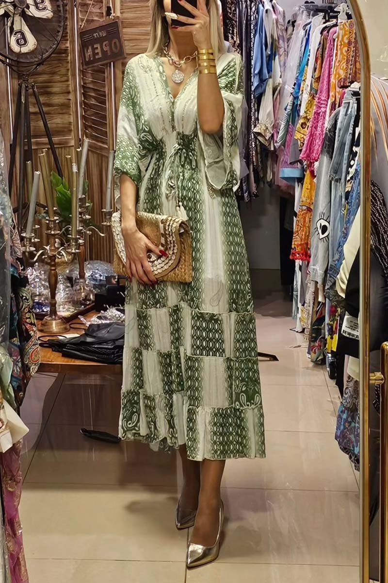 V-neck printed long dress