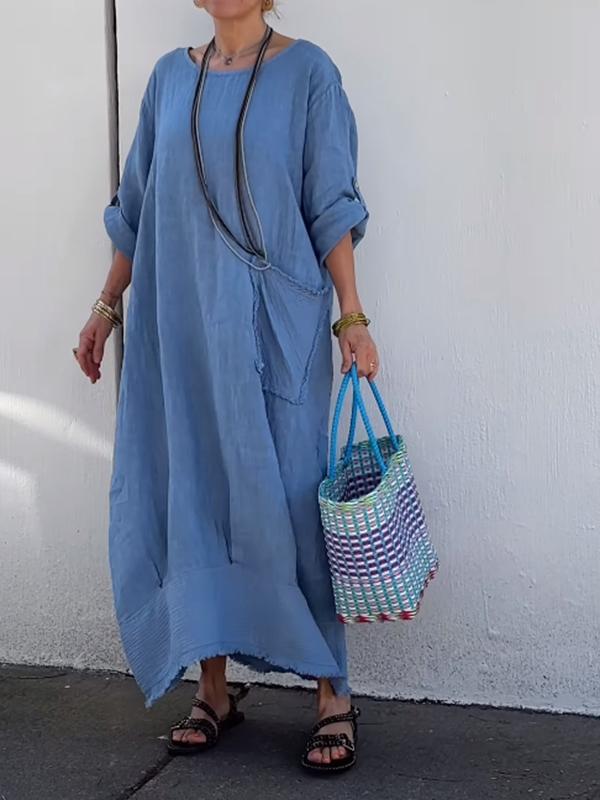 and linen patchwork long dress