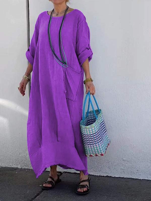 and linen patchwork long dress