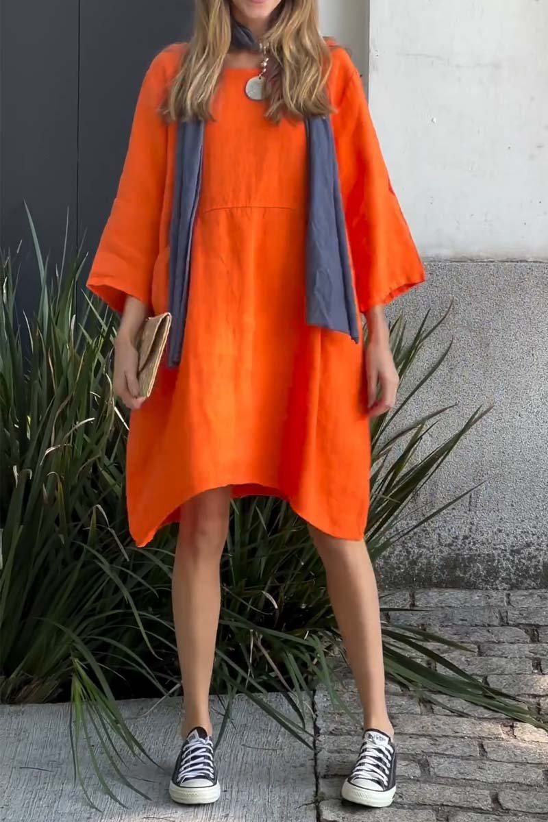 solid color cotton and linen dress