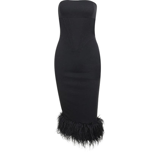 Sleeveless solid feather backless tube dress