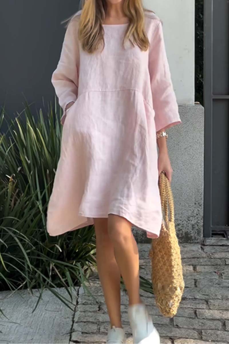 solid color cotton and linen dress