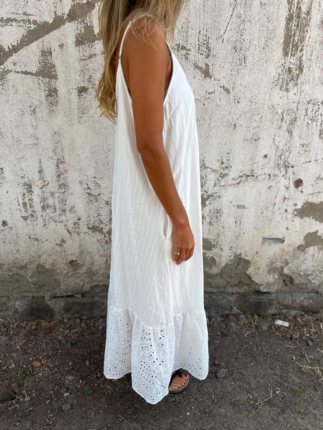 Cotton and Linen Suspender Long Dress