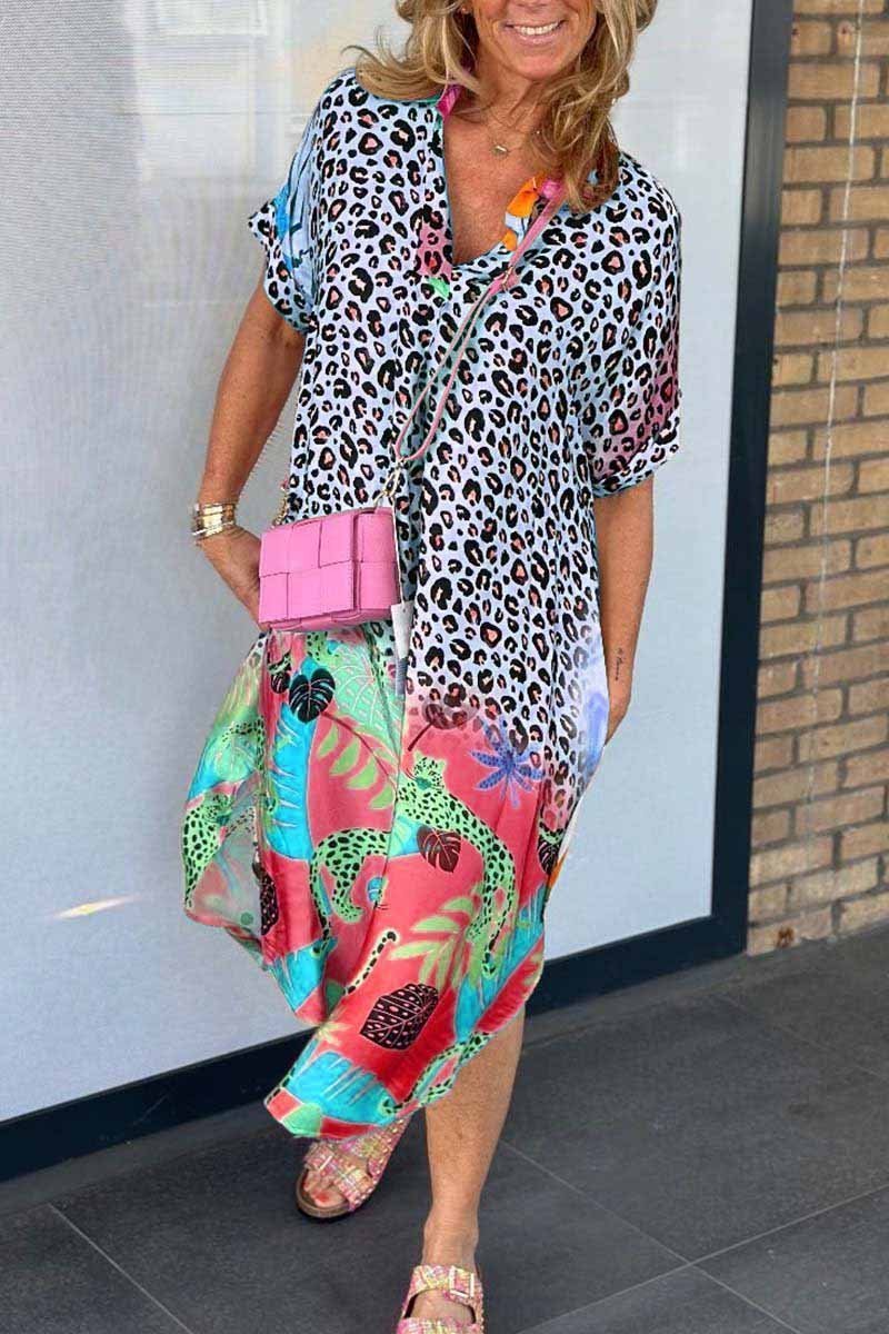 Ivyshape | Women's Colorful Leopard Print Dress Maxi