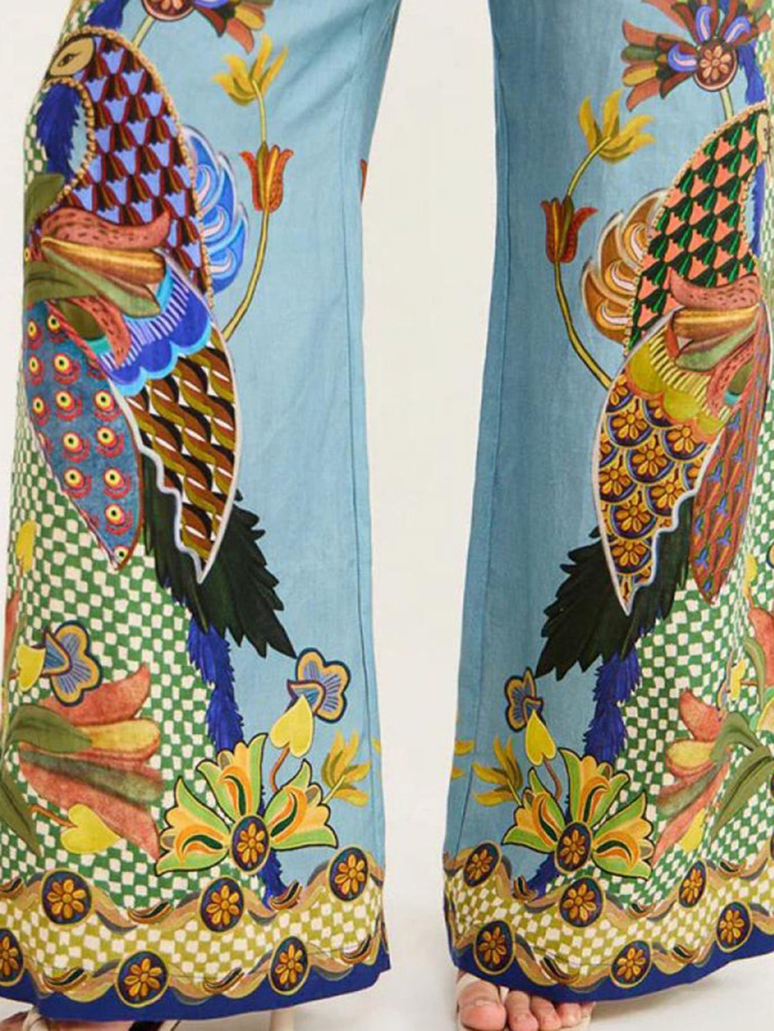 Women's Resort Contrast Color Peacock Print Long Sleeve Pants Suit