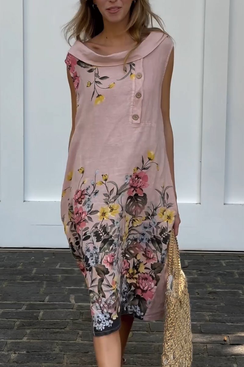 Women's cotton and linen printed sleeveless dress