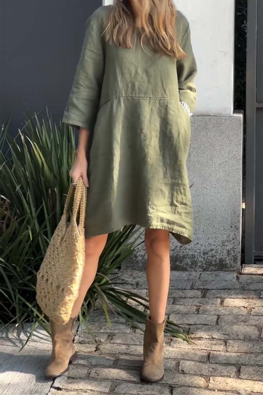 solid color cotton and linen dress