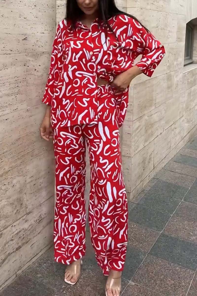 Women's casual printed shirt and trousers two-piece set