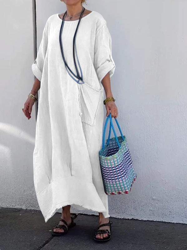 and linen patchwork long dress