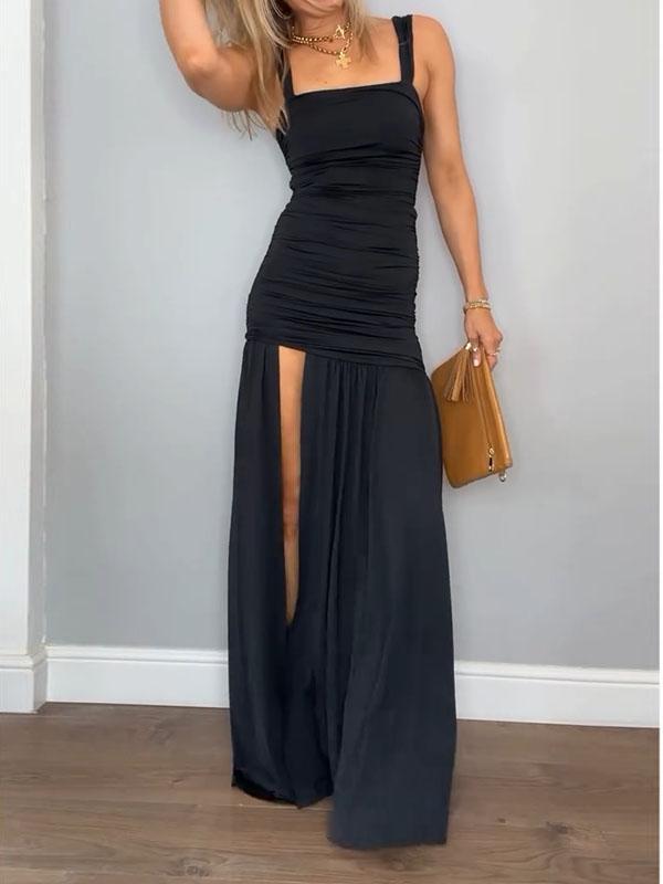 Solid Color Irregular Dress