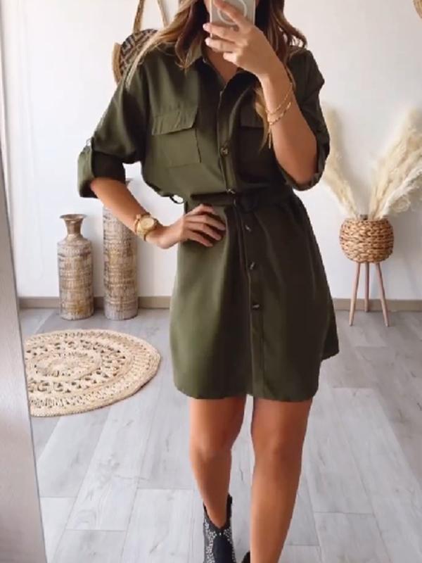 Casual Single Breasted Shirt Short Dress