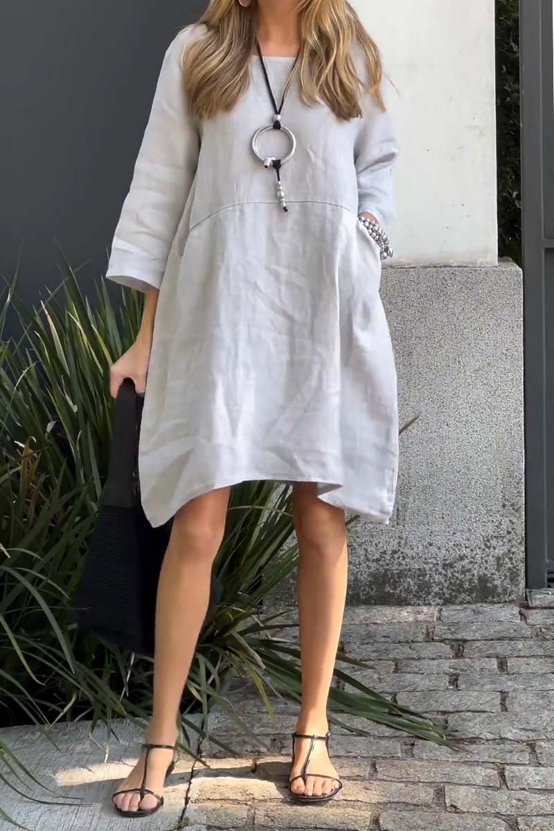 solid color cotton and linen dress