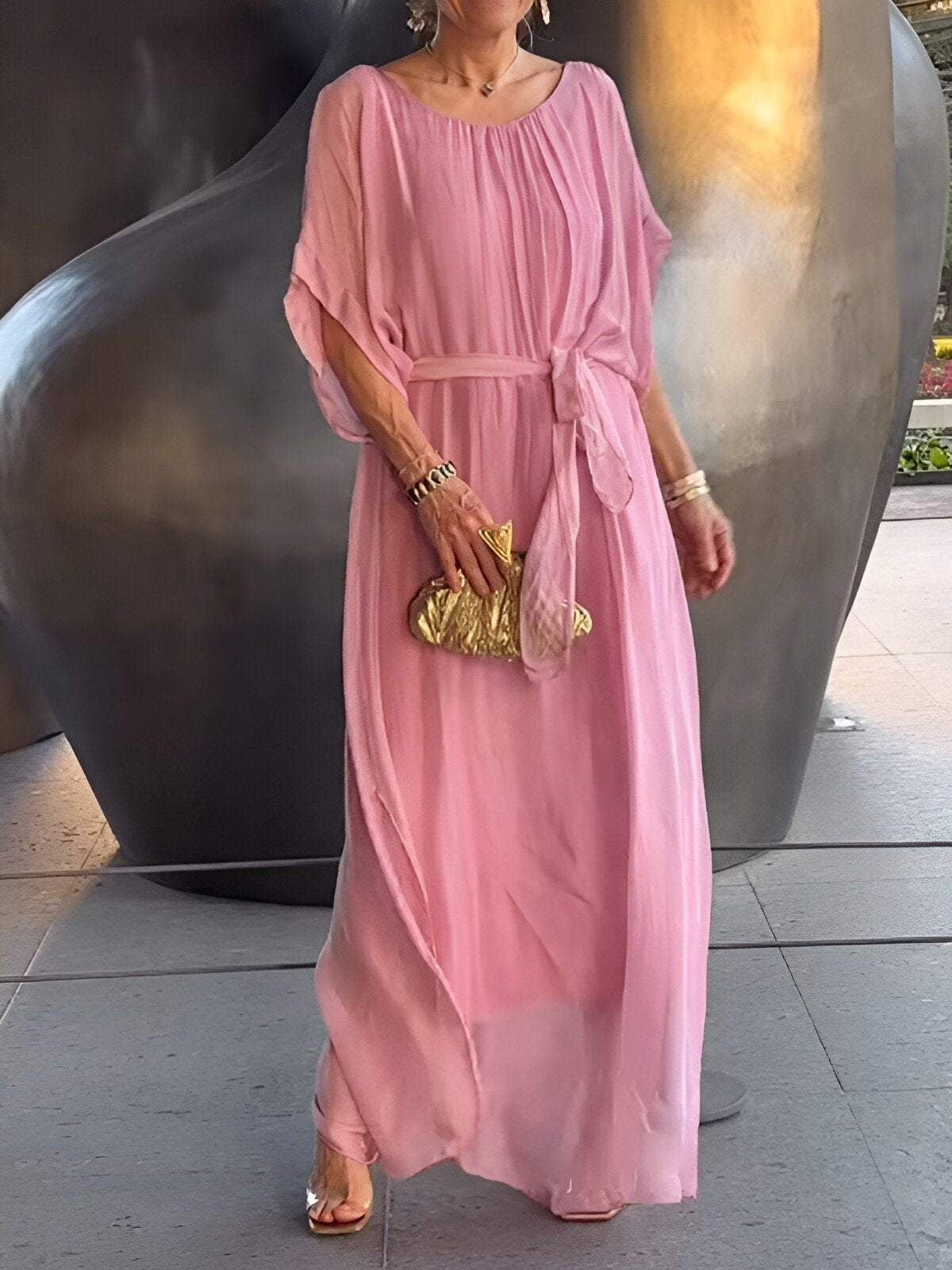 chiffon tie-waist long dress