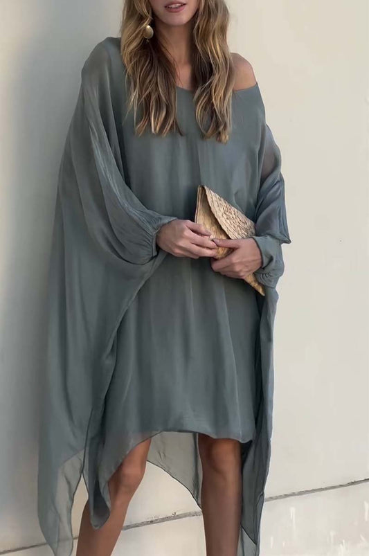 casual loose chiffon dolman sleeve dress