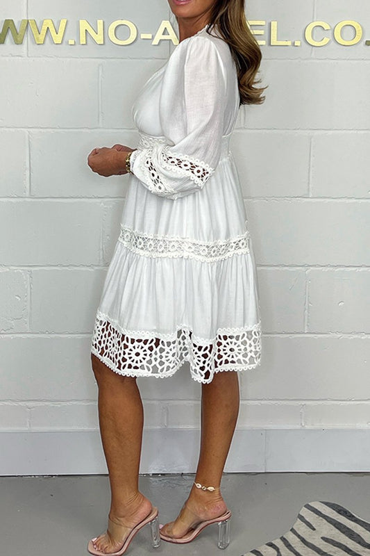 V-neck lace cotton dress